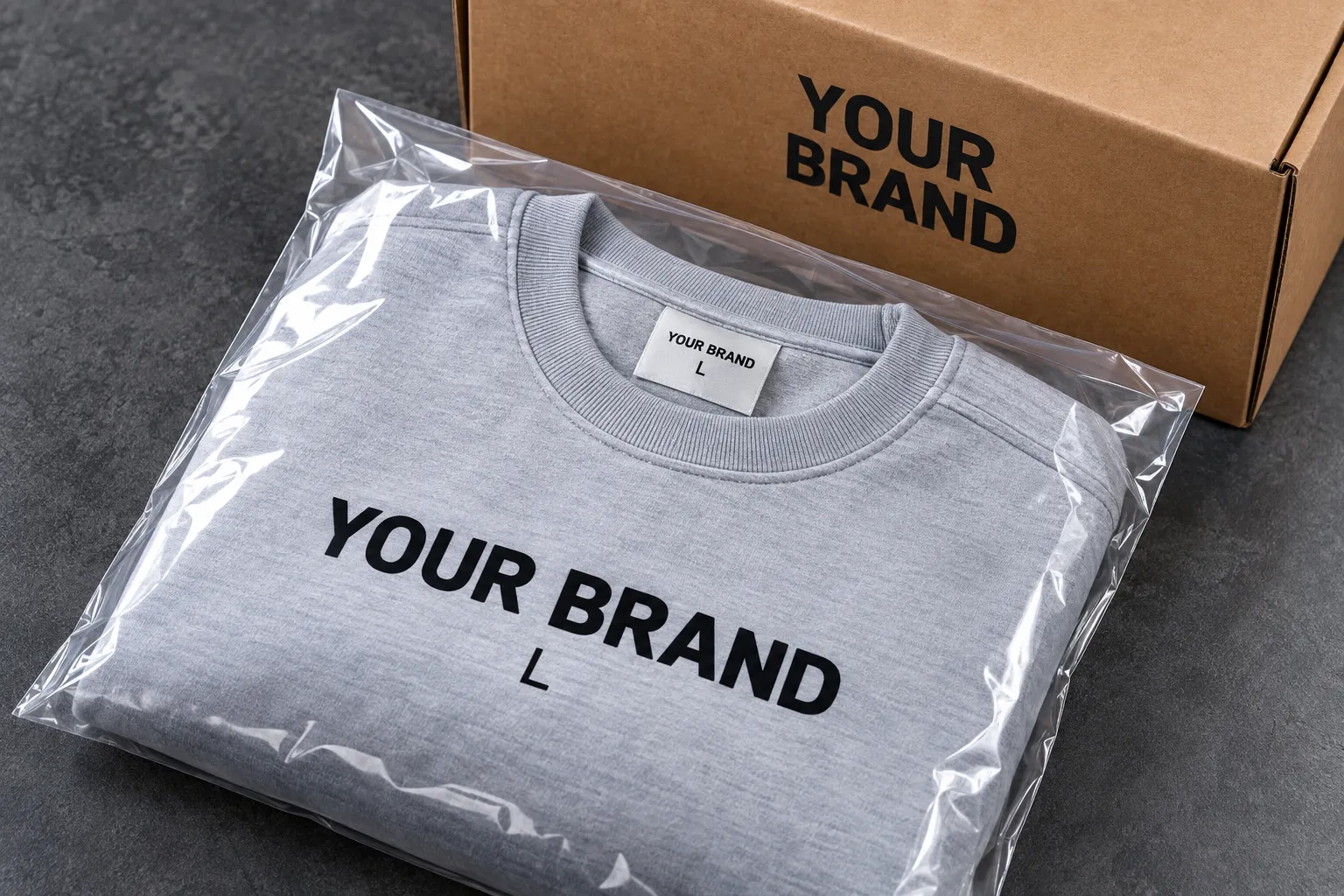 Private label garment packaging and branded apparel