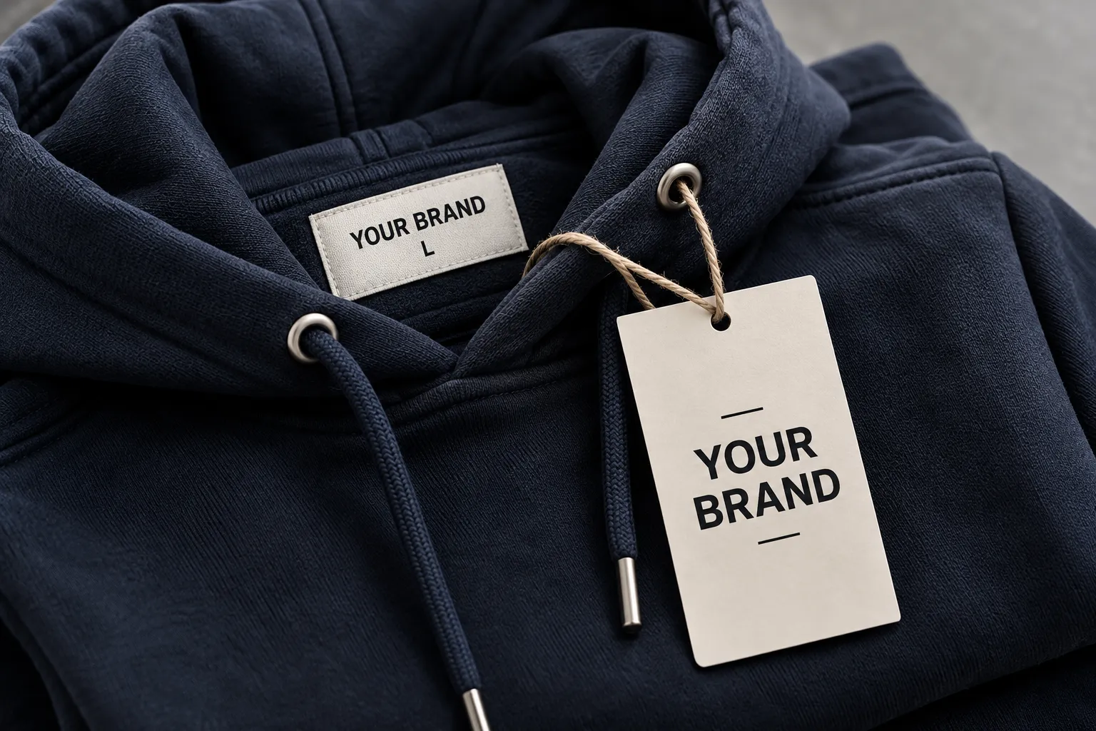 Private label hoodie manufacturing with custom brand tag