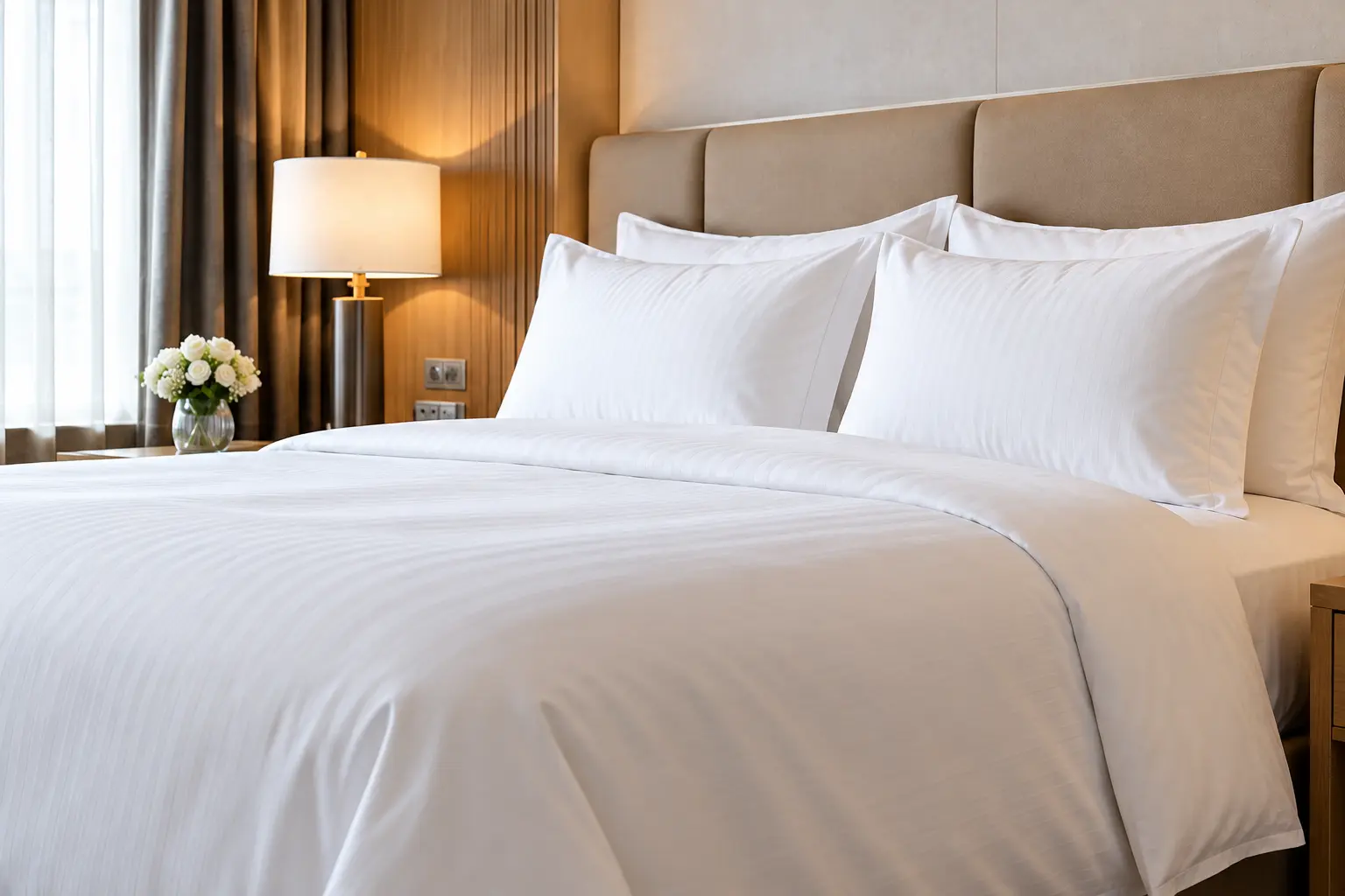 Premium white hotel bed linen, pillows and duvet covers