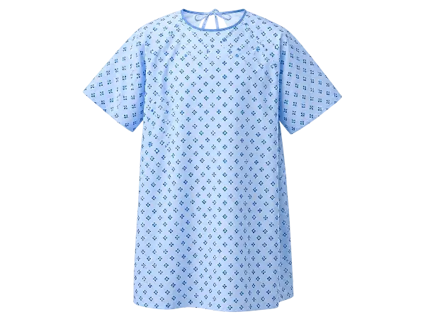 Patient gown with healthcare textile pattern